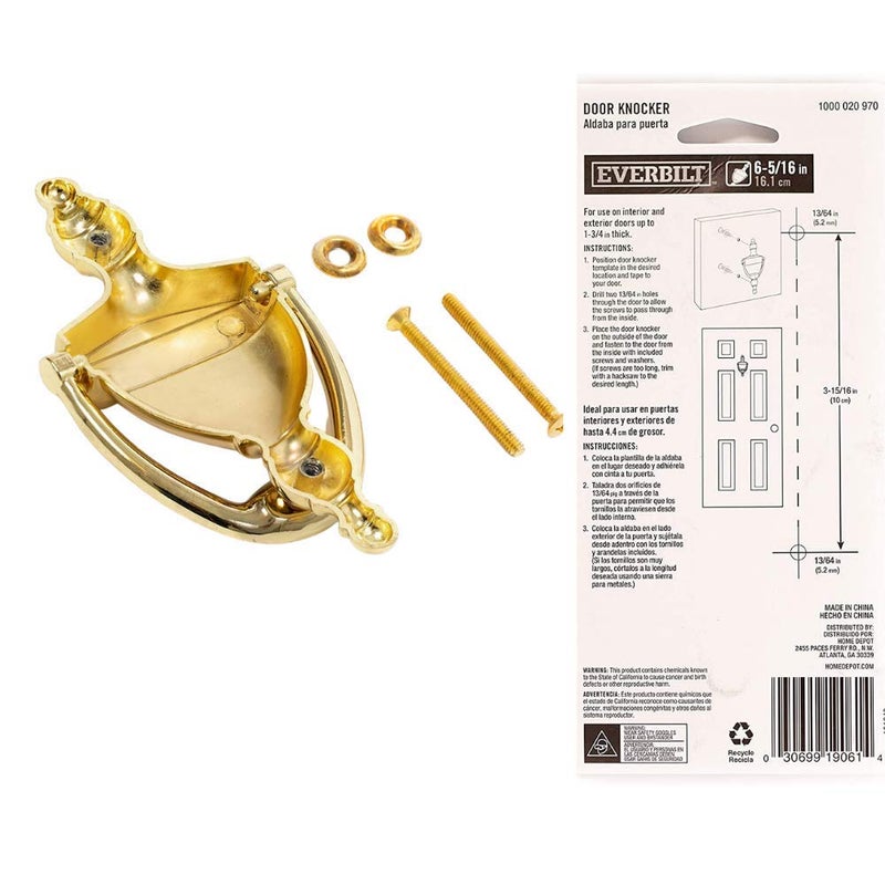 Everbilt 6-5/16 Inches Bright Brass Door Knocker - Image 2